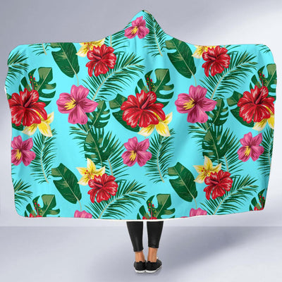 Hibiscus Hawaiian Flower Hooded Blanket-JORJUNE.COM