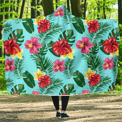 Hibiscus Hawaiian Flower Hooded Blanket-JORJUNE.COM