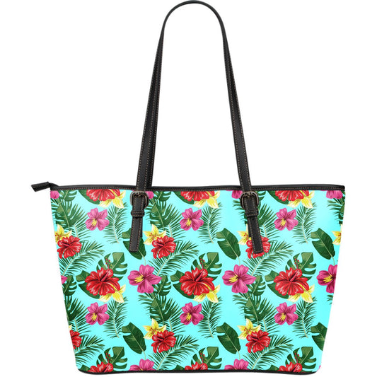 Hibiscus Hawaiian Flower Large Leather Tote Bag