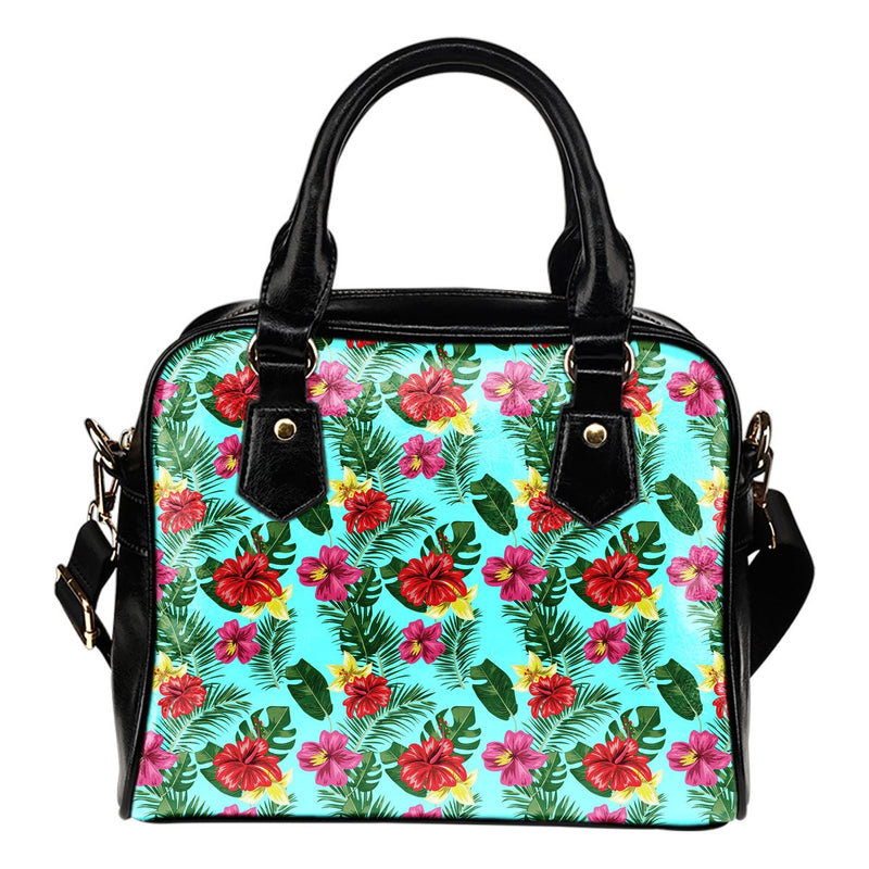 Hibiscus Hawaiian Flower Leather Shoulder Handbag