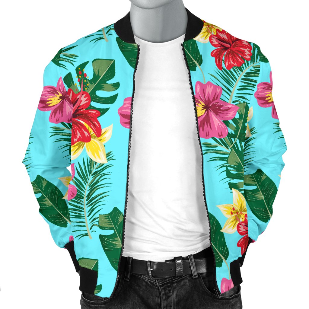 Hibiscus Hawaiian Flower Men Casual Bomber Jacket