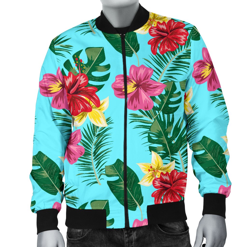 Hibiscus Hawaiian Flower Men Casual Bomber Jacket