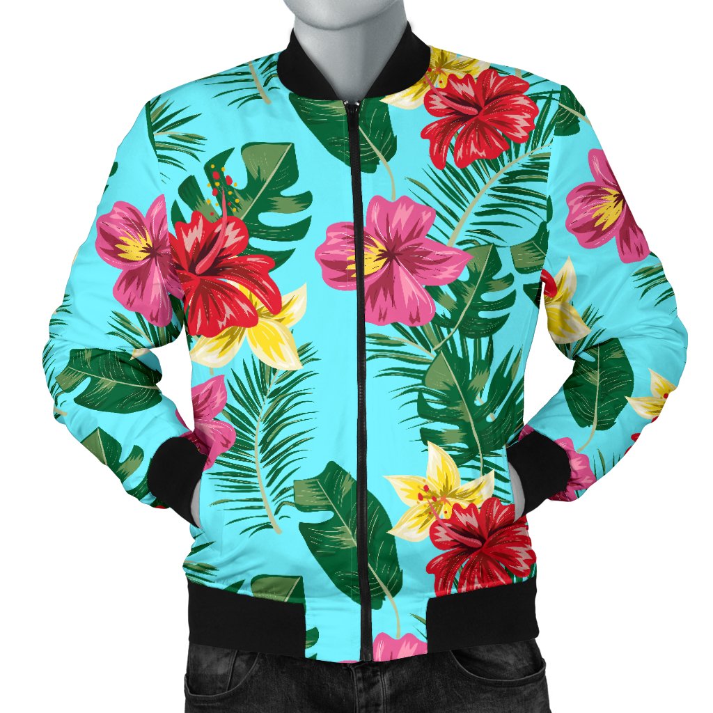 Hibiscus Hawaiian Flower Men Casual Bomber Jacket