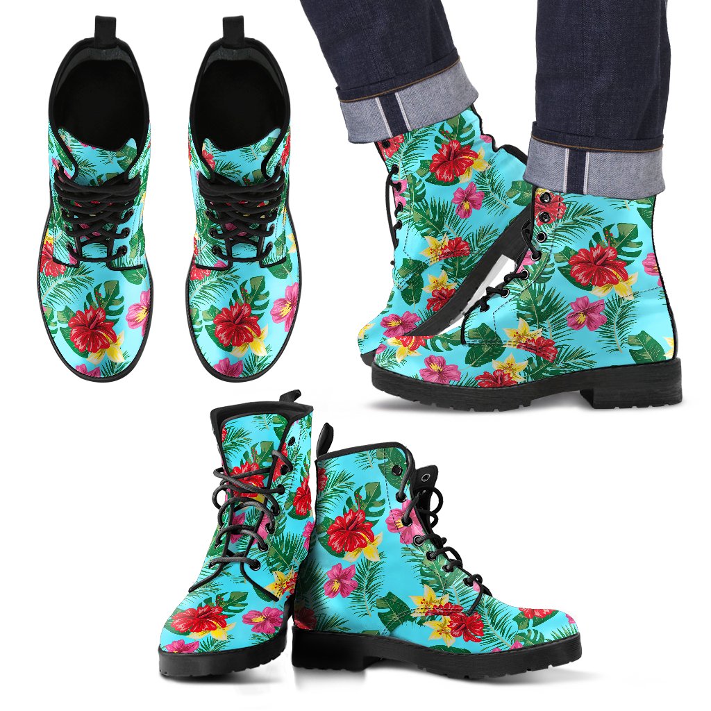 Hibiscus Hawaiian Flower Men Leather Boots