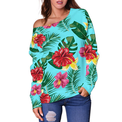 Hibiscus Hawaiian Flower Off Shoulder Sweatshirt