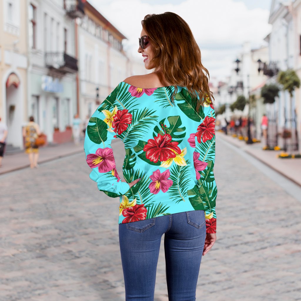 Hibiscus Hawaiian Flower Off Shoulder Sweatshirt