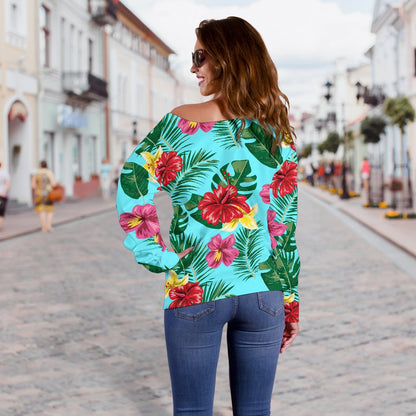 Hibiscus Hawaiian Flower Off Shoulder Sweatshirt