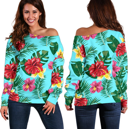 Hibiscus Hawaiian Flower Off Shoulder Sweatshirt