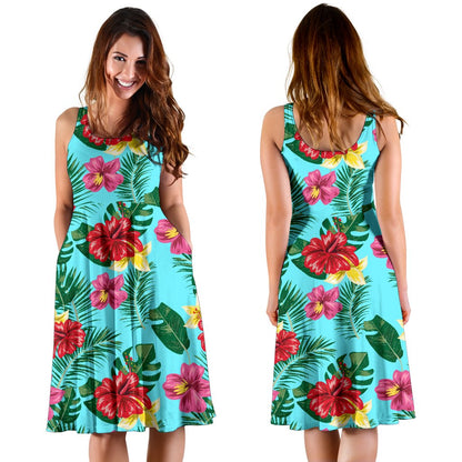 Hibiscus Hawaiian Flower Sleeveless Mini Dress