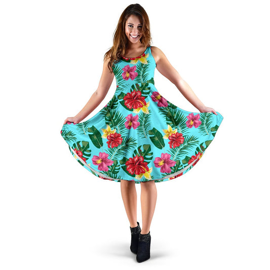 Hibiscus Hawaiian Flower Sleeveless Mini Dress