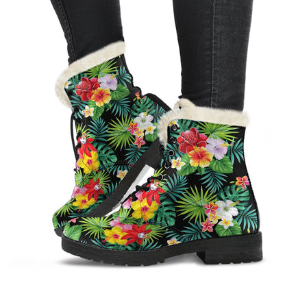 Hibiscus Hawaiian flower tropical Faux Fur Leather Boots