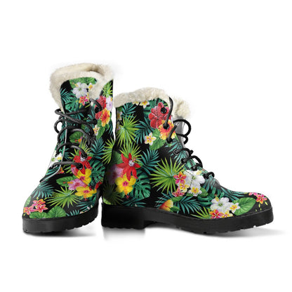 Hibiscus Hawaiian flower tropical Faux Fur Leather Boots