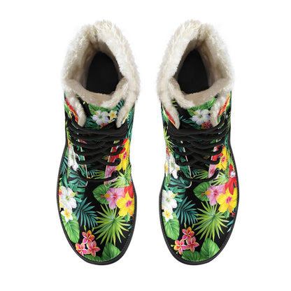 Hibiscus Hawaiian flower tropical Faux Fur Leather Boots