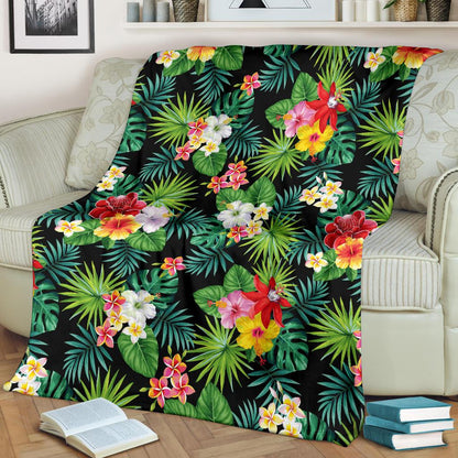 Hibiscus Hawaiian Flower Tropical Fleece Blanket