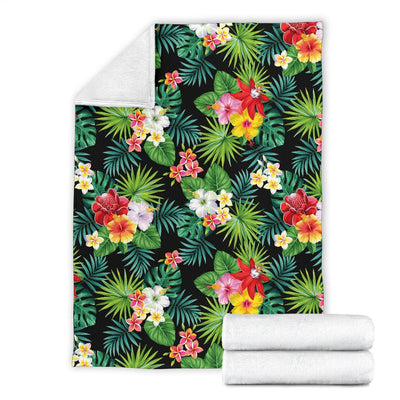 Hibiscus Hawaiian Flower Tropical Fleece Blanket