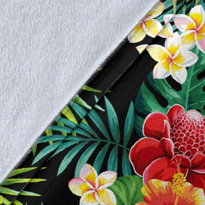 Hibiscus Hawaiian Flower Tropical Fleece Blanket