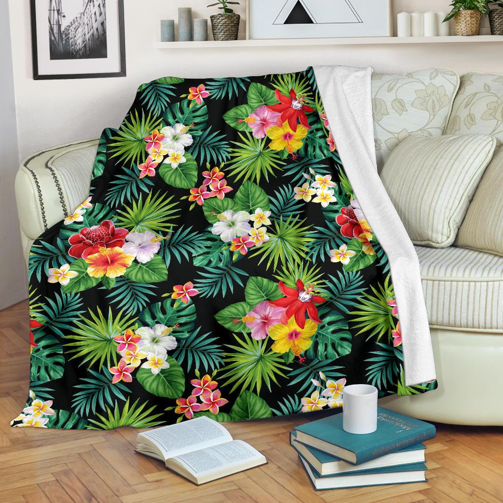 Hibiscus Hawaiian Flower Tropical Fleece Blanket