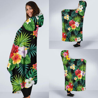 Hibiscus Hawaiian flower tropical Hooded Blanket-JORJUNE.COM