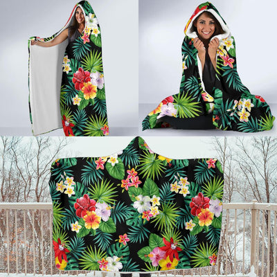 Hibiscus Hawaiian flower tropical Hooded Blanket-JORJUNE.COM