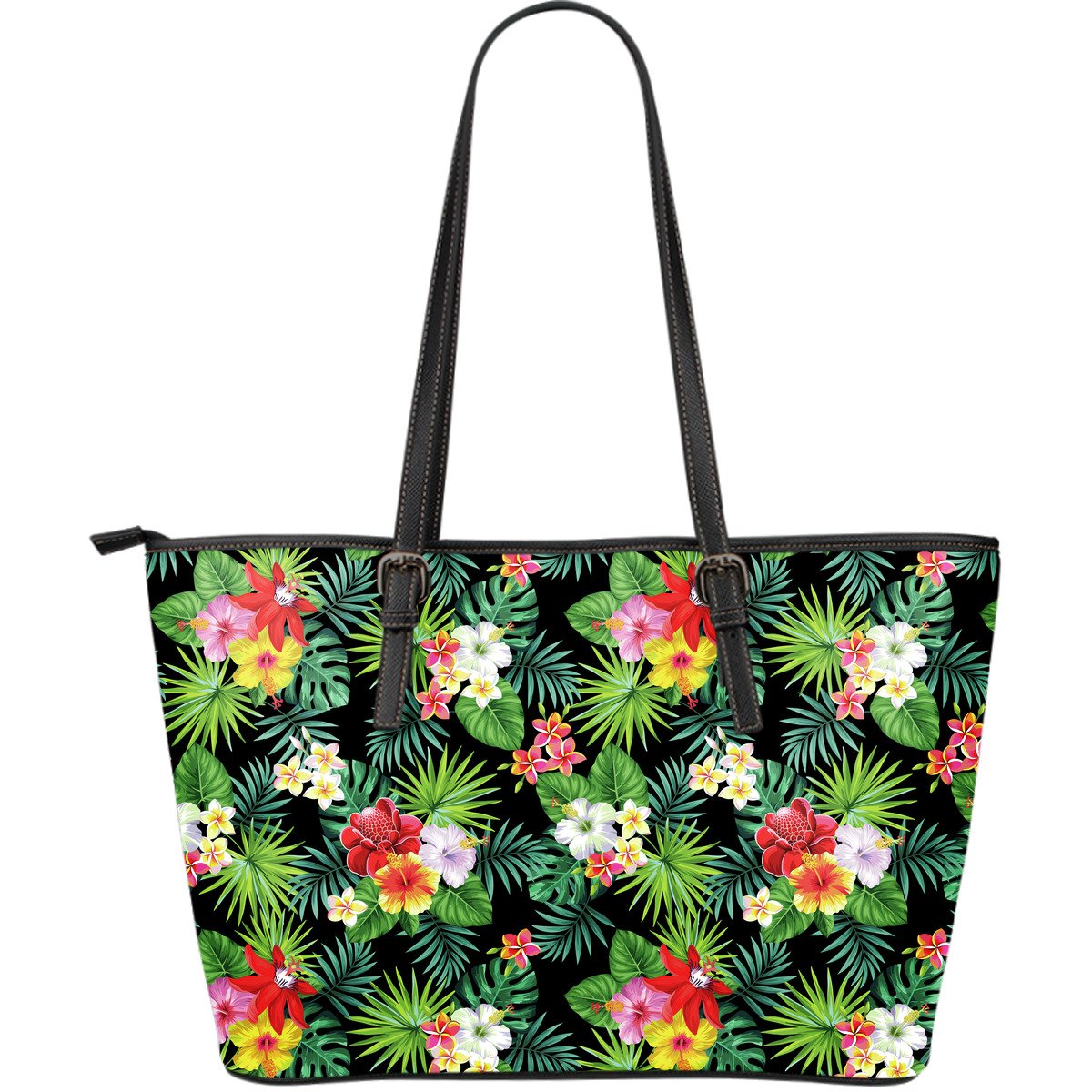 Hibiscus Hawaiian flower tropical Large Leather Tote Bag