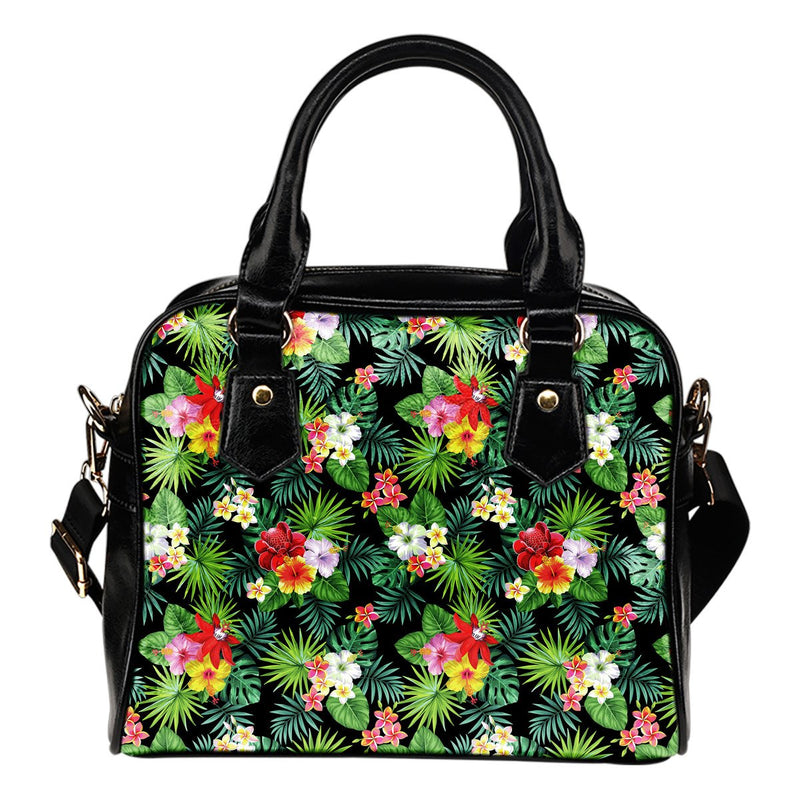 Hibiscus Hawaiian flower tropical Leather Shoulder Handbag