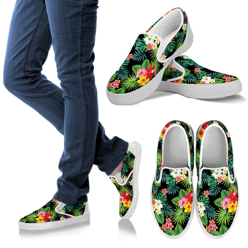 Hibiscus Hawaiian Flower Tropical Men Slip On Shoes
