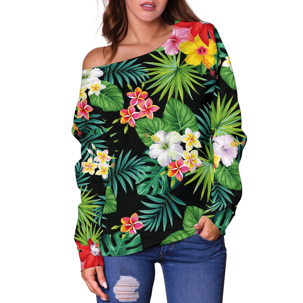 Hibiscus Hawaiian Flower Tropical Off Shoulder Sweatshirt