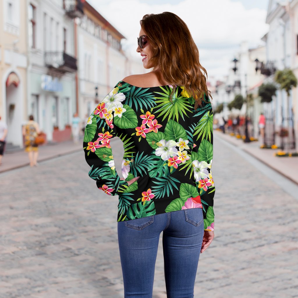 Hibiscus Hawaiian Flower Tropical Off Shoulder Sweatshirt