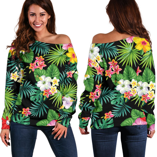 Hibiscus Hawaiian Flower Tropical Off Shoulder Sweatshirt