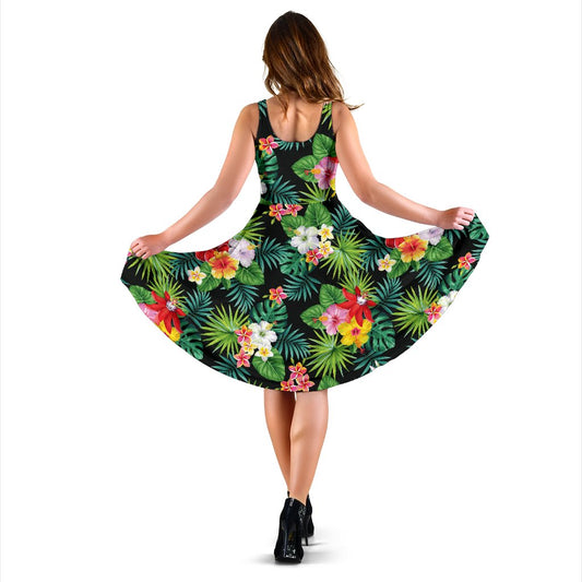 Hibiscus Hawaiian Flower Tropical Sleeveless Mini Dress