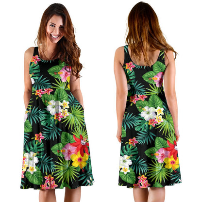 Hibiscus Hawaiian Flower Tropical Sleeveless Mini Dress