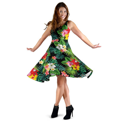 Hibiscus Hawaiian Flower Tropical Sleeveless Mini Dress