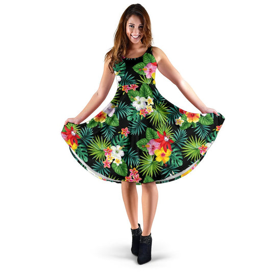 Hibiscus Hawaiian Flower Tropical Sleeveless Mini Dress