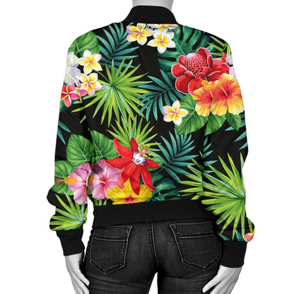 Hibiscus Hawaiian Flower Tropical Women Casual Bomber Jacket