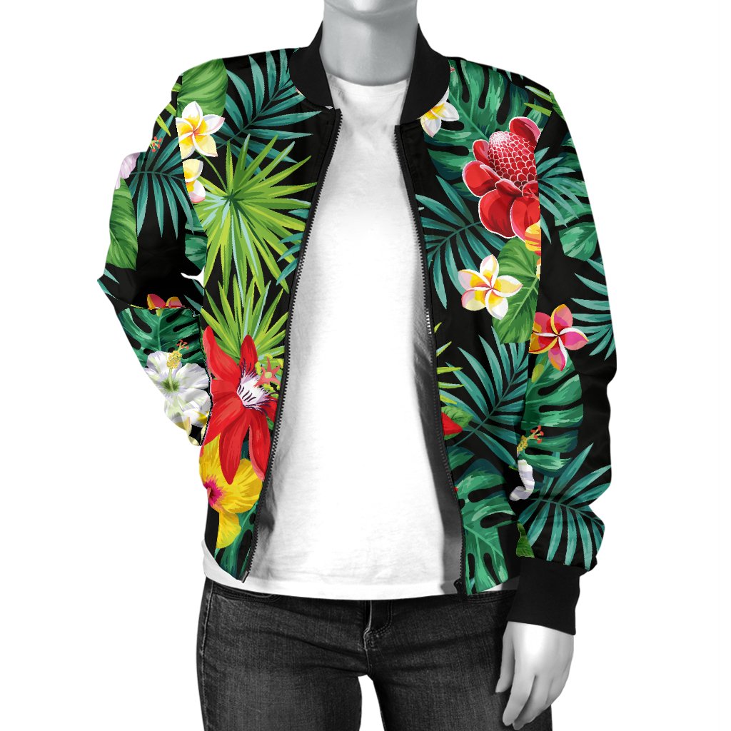 Hibiscus Hawaiian Flower Tropical Women Casual Bomber Jacket