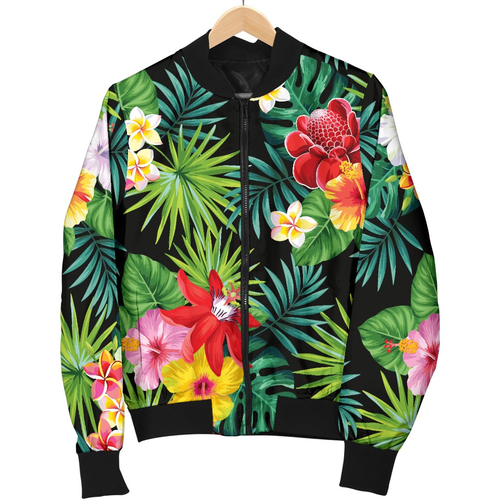 Hibiscus Hawaiian Flower Tropical Women Casual Bomber Jacket