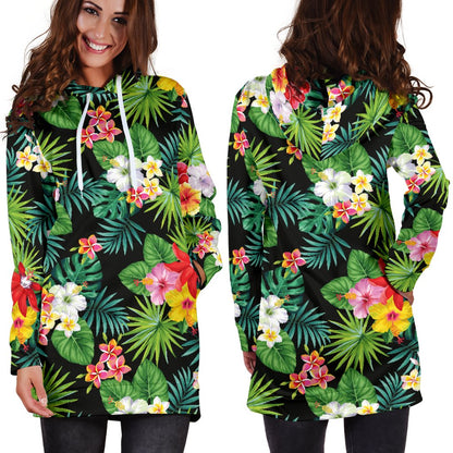 Hibiscus Hawaiian Flower Tropical Women Hoodie Dress