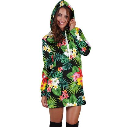 Hibiscus Hawaiian Flower Tropical Women Hoodie Dress