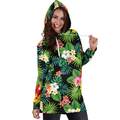 Hibiscus Hawaiian Flower Tropical Women Hoodie Dress