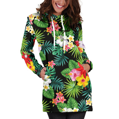 Hibiscus Hawaiian Flower Tropical Women Hoodie Dress