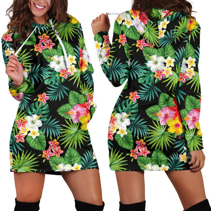 Hibiscus Hawaiian Flower Tropical Women Hoodie Dress
