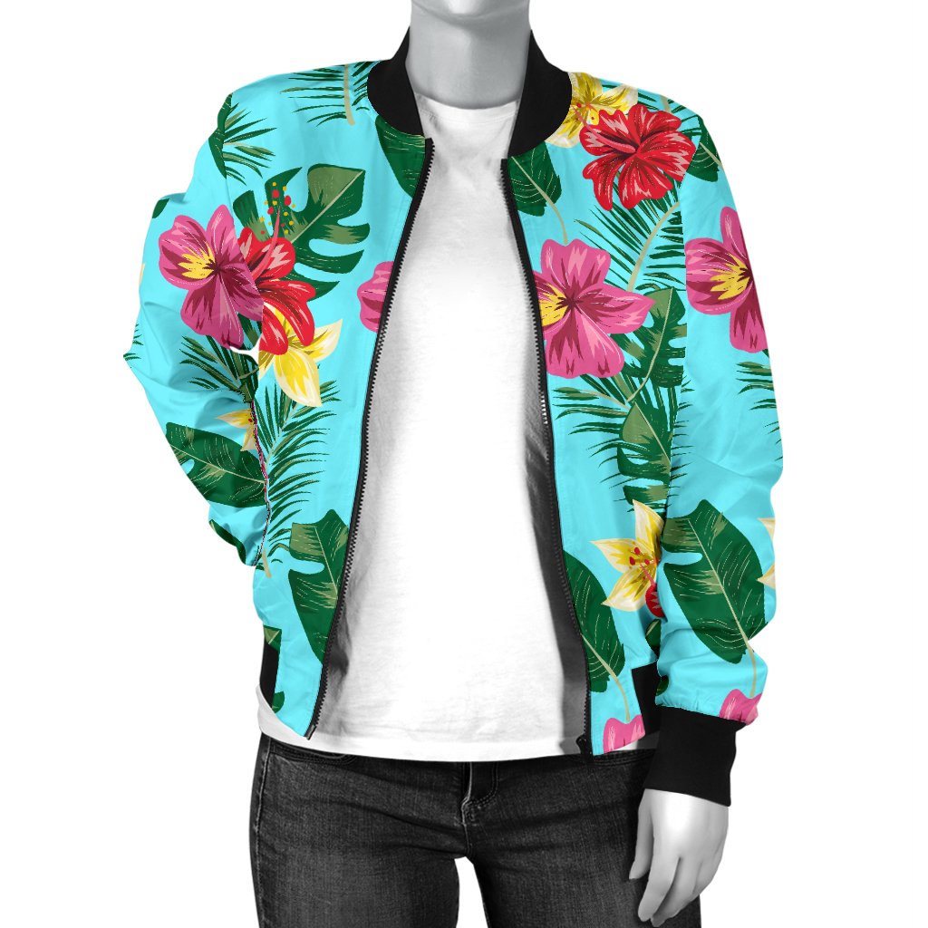 Hibiscus Hawaiian Flower Women Casual Bomber Jacket