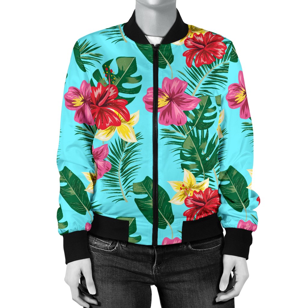 Hibiscus Hawaiian Flower Women Casual Bomber Jacket