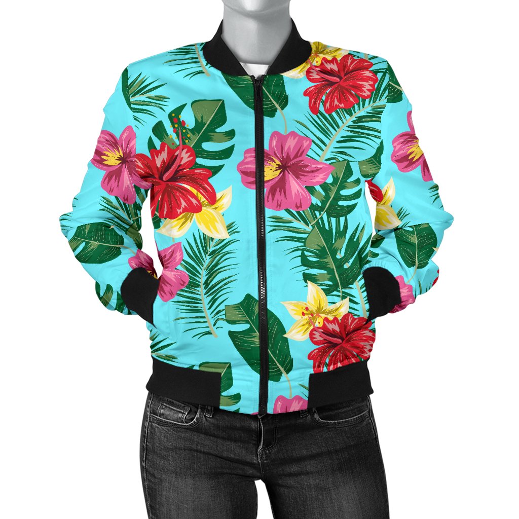 Hibiscus Hawaiian Flower Women Casual Bomber Jacket