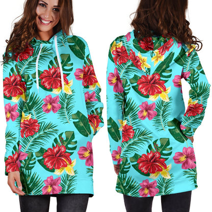 Hibiscus Hawaiian Flower Women Hoodie Dress