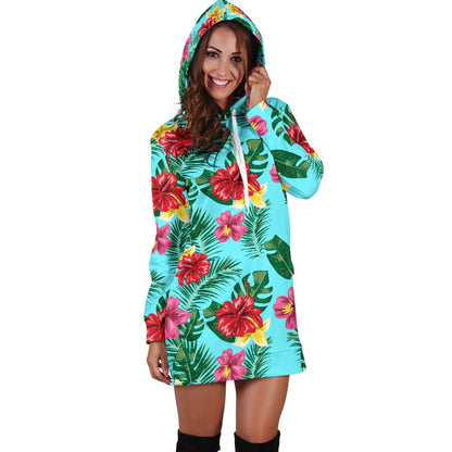 Hibiscus Hawaiian Flower Women Hoodie Dress