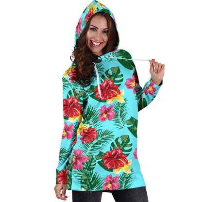 Hibiscus Hawaiian Flower Women Hoodie Dress