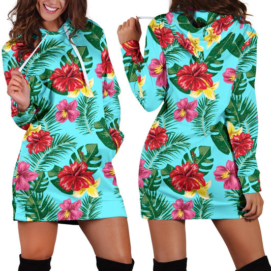 Hibiscus Hawaiian Flower Women Hoodie Dress