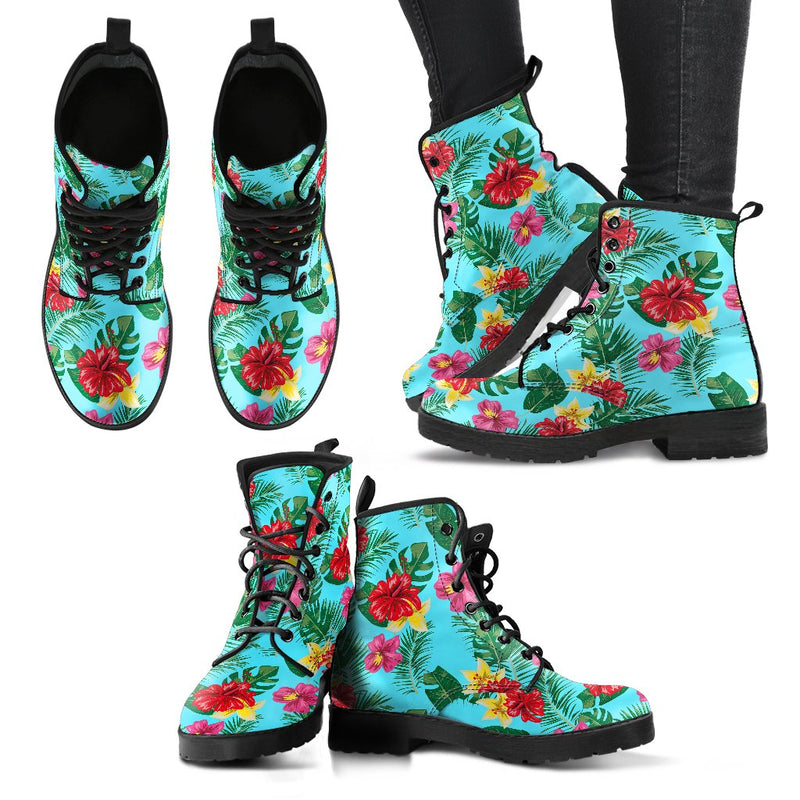 Hibiscus Hawaiian Flower Women Leather Boots