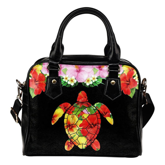 Plumeria Hibiscus Floral Hawaiian flowers Leather Shoulder Handbag